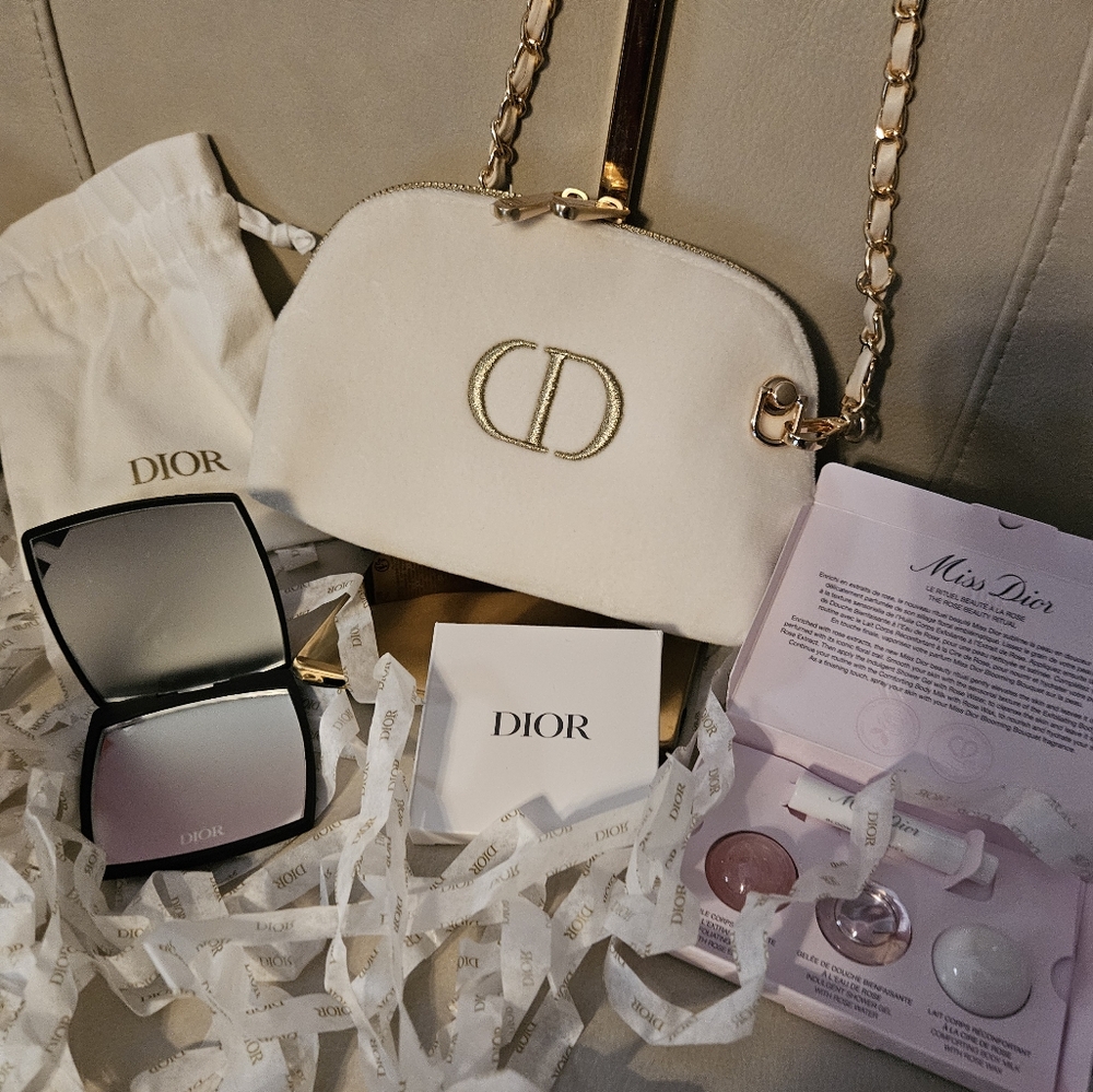 Christian Dior Cosmetic Bag converted to a bag, CD mirror, products paper, sack